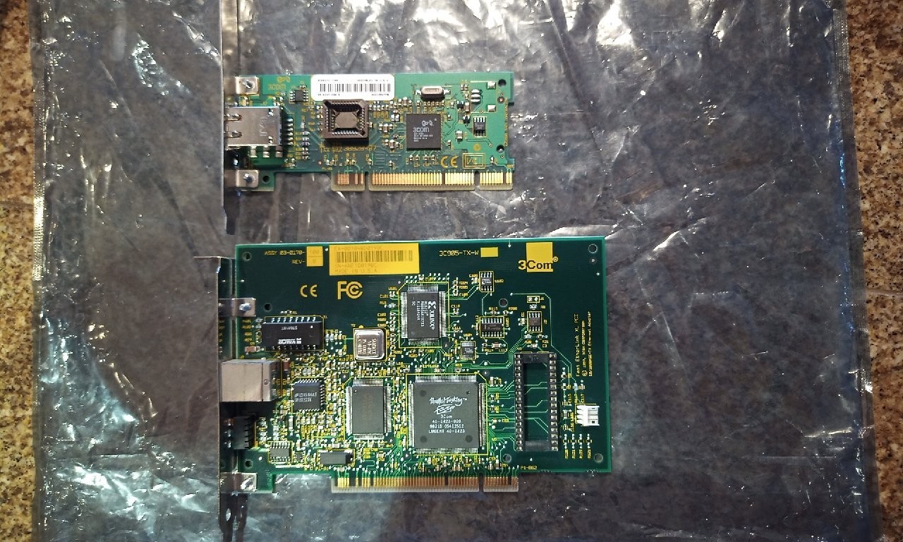 Lot of 2 3COM 3C905 10/100 ethernet pci cards 3C905CX-TXNM / 3C905TX-W