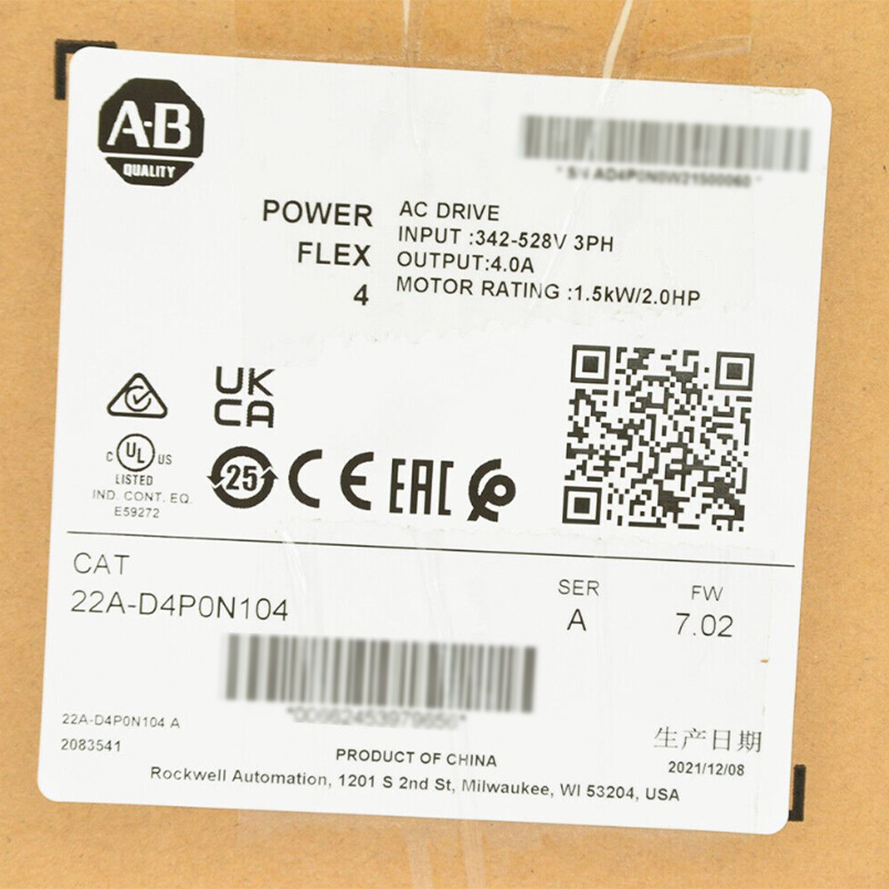 New 2022 AB 22A-D4P0N104 PowerFlex 4 1.5 kW 2 HP AC Drive 22AD4P0N104
