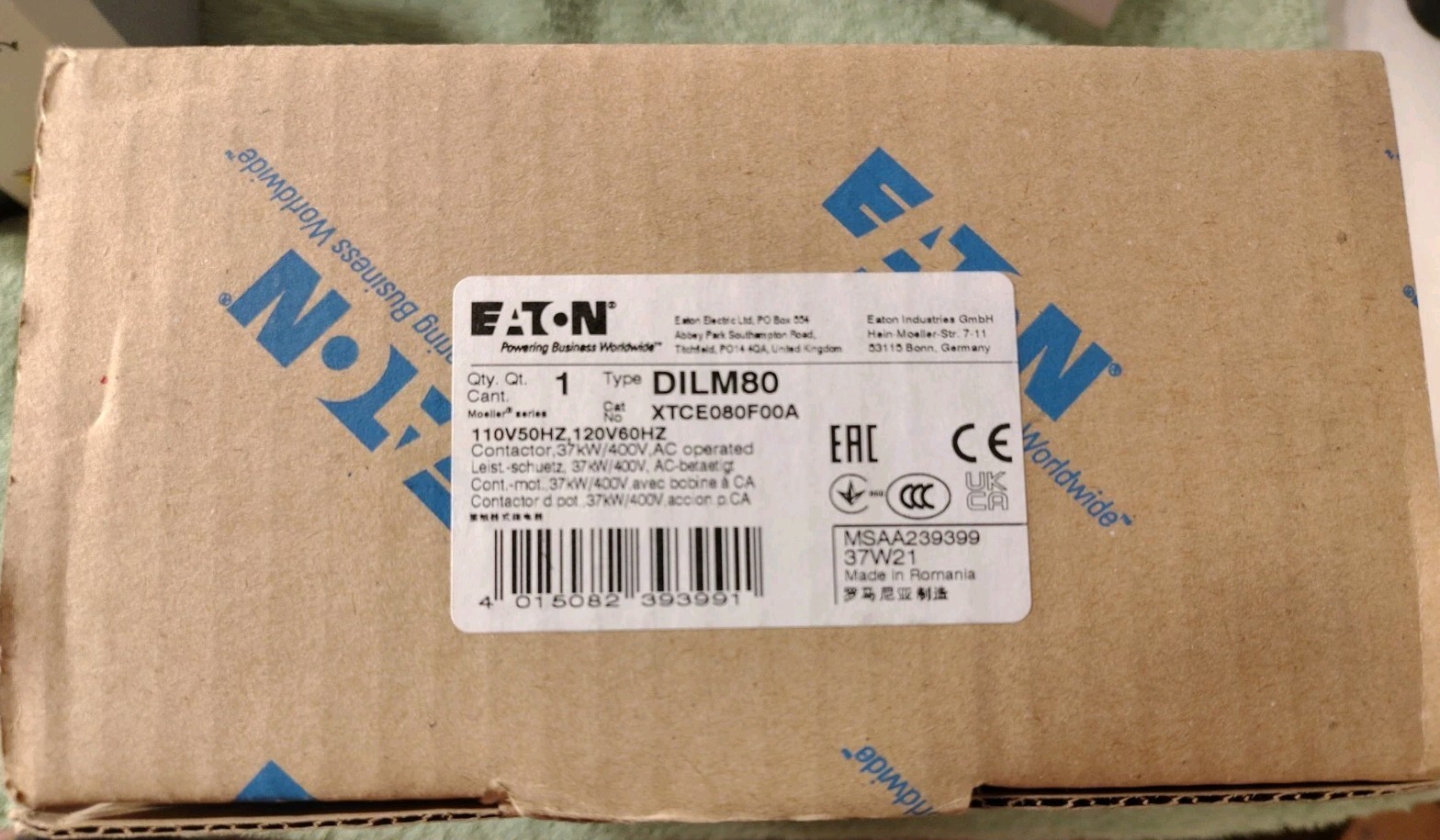 DILM80 Eaton XTCE080FOOA 110V 120V Moeller Series Cutler Hammer