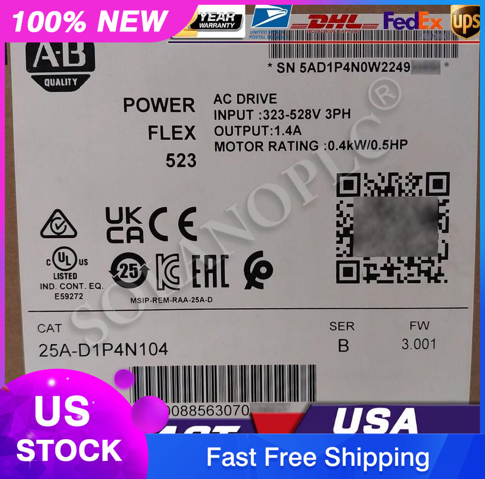 Allen-Bradley AB 25A-D1P4N104 /B PowerFlex 523 AC Drive 0.4kW 0.5HP NEW IN BOX