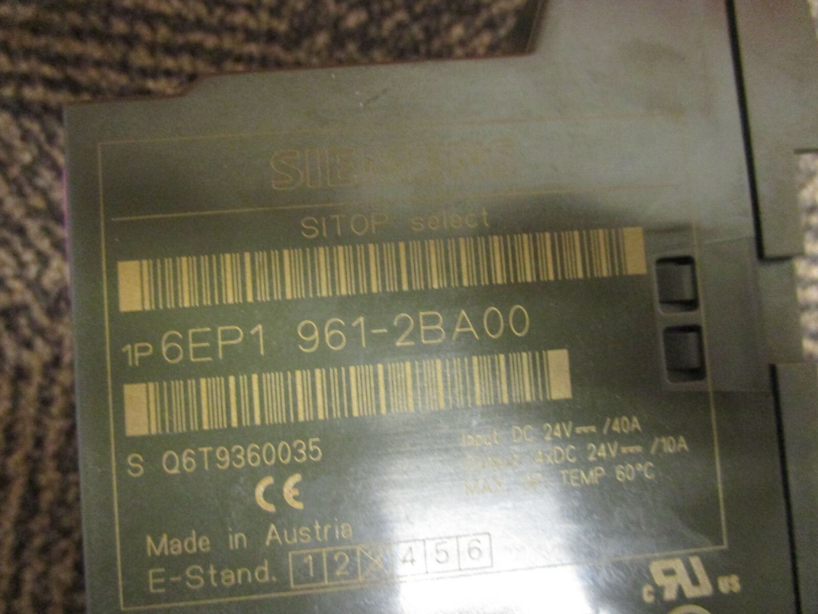 SIEMENS SITOP DIAGNOSIS MODULE 6EP1 961-2BA00 24Vdc 6EP19612BA00 w/3A FUSE
