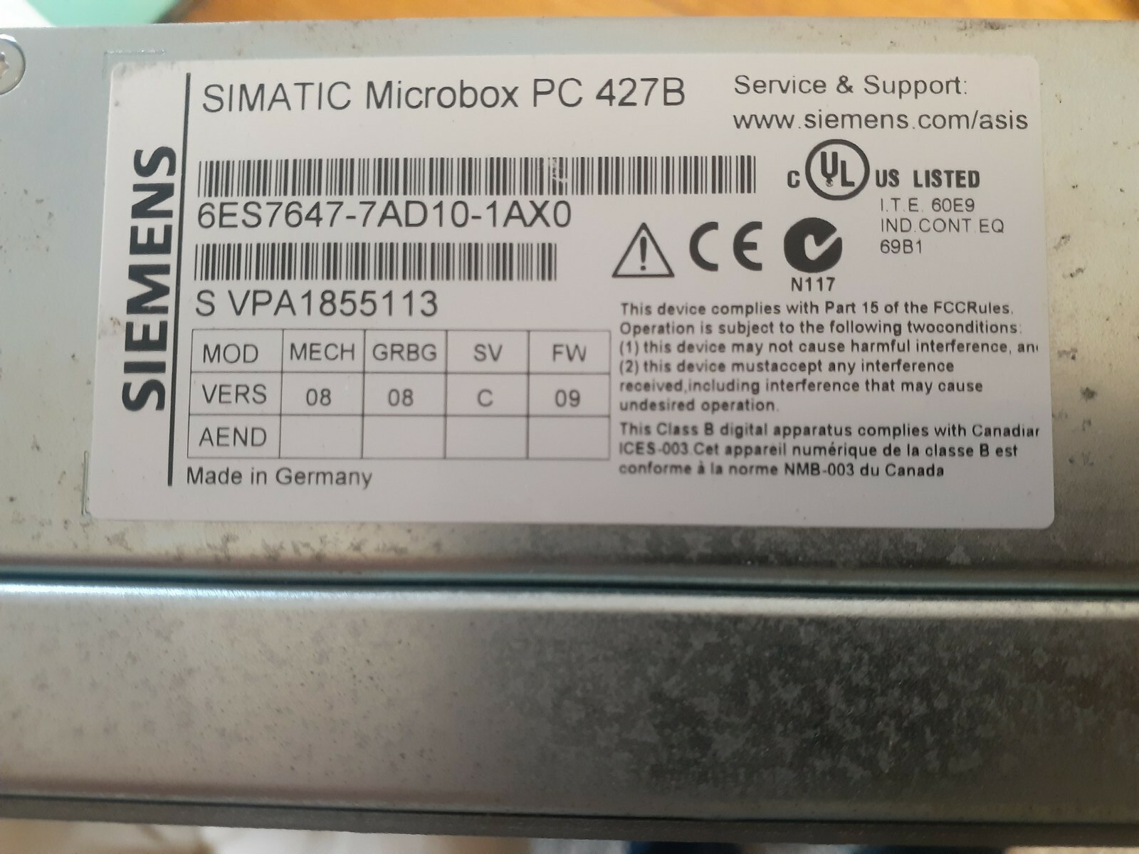 SIEMENS SIMATIC MICROBOX PC 427B 6ES7647-7AD10-1AX0 EXCELLENT COND!!