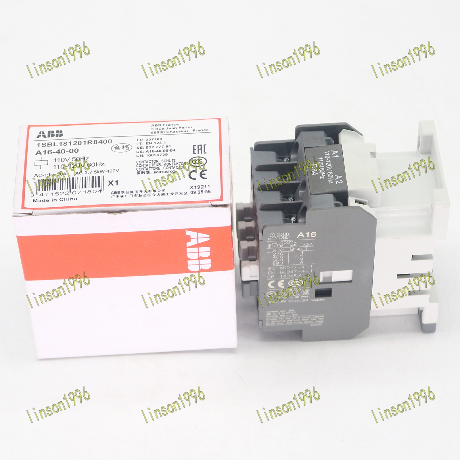 1PC New ABB Contactor A16-40-00 110V~120V Free shipping