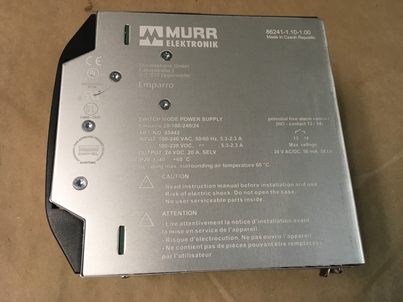 Murr Elektronik 85442 Switch Mode Power Supply Emparro 20-100-240/24 (KB)