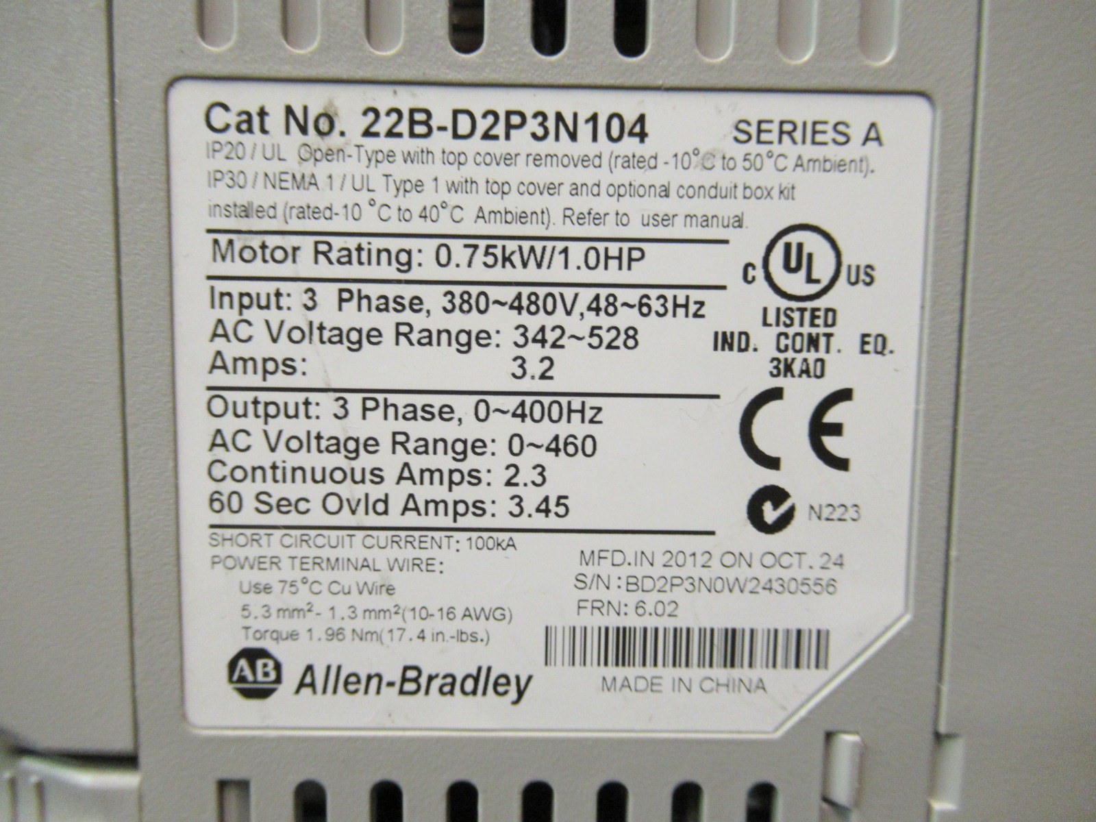 Allen Bradley 22B-D2P3N104 PowerFlex Series A TCI Line Reactor AC Inverter Drive