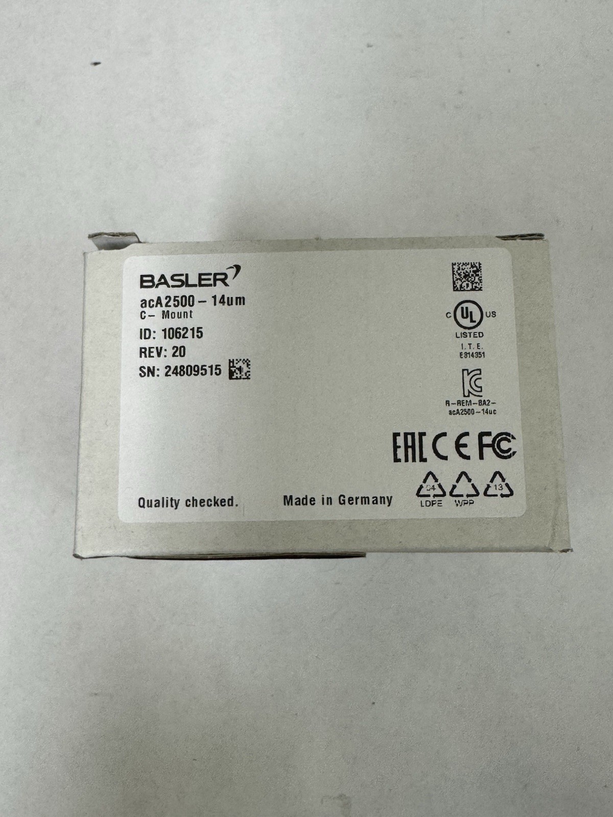 Basler ACA2500-14UM Monochrome USB 3.0 Camera 5MP