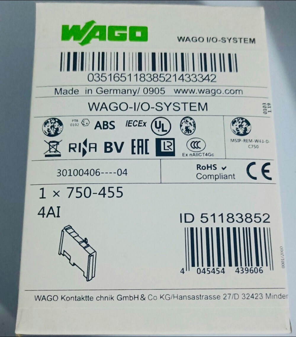 750-455 New WAGO 750-455 4-Channel Analog Input PLC Module In Box