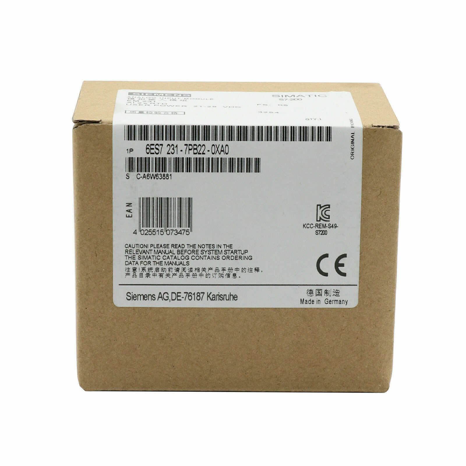 6ES7231-7PB22-0XA0 SIEMENS Sealed Analog Input Modules New In Box