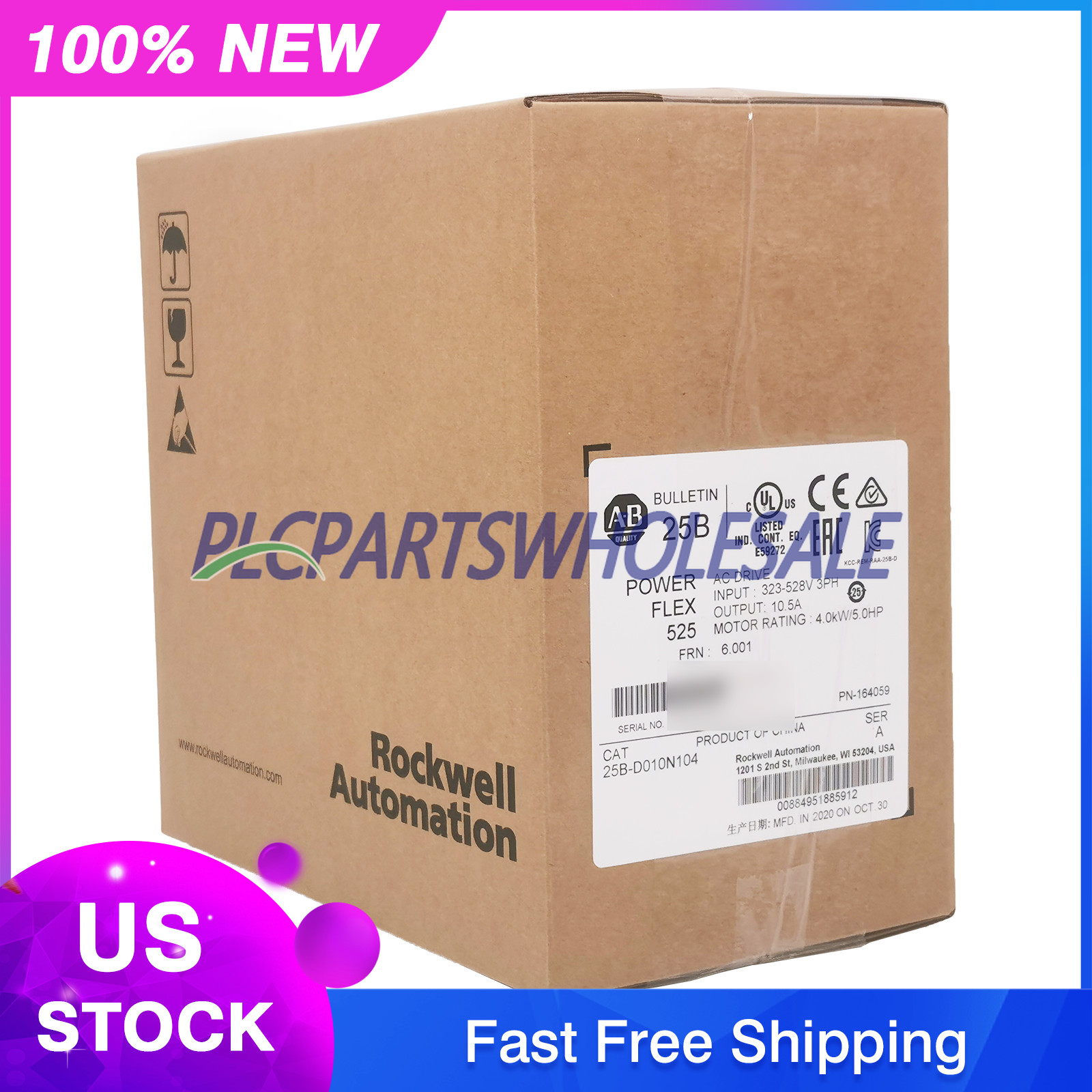 New Allen Bradley 25B-D010N104 PowerFlex 525 4kW 5Hp AC Drive Variable Frequency