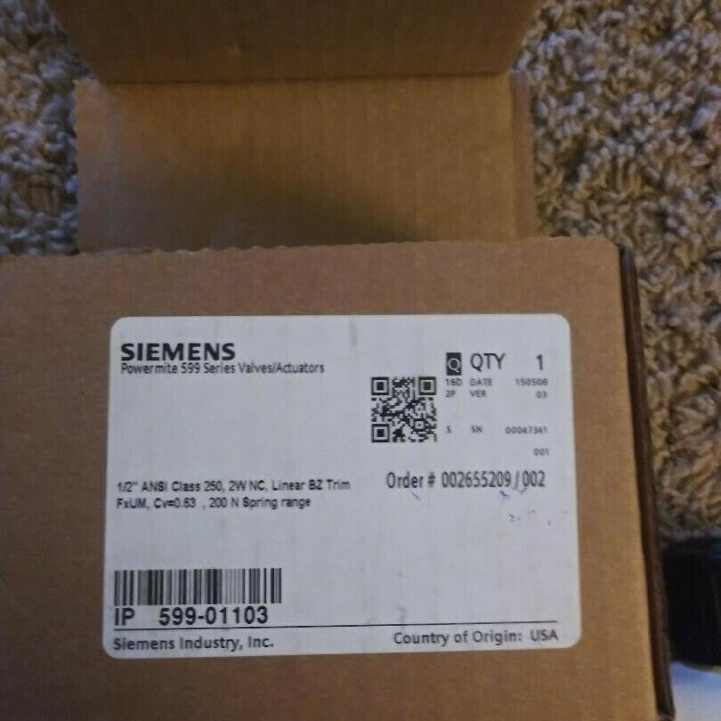 SIEMENS 599-01103 l Valve,Globe, 1/2 in. NPT/Model 031342/200N Spring