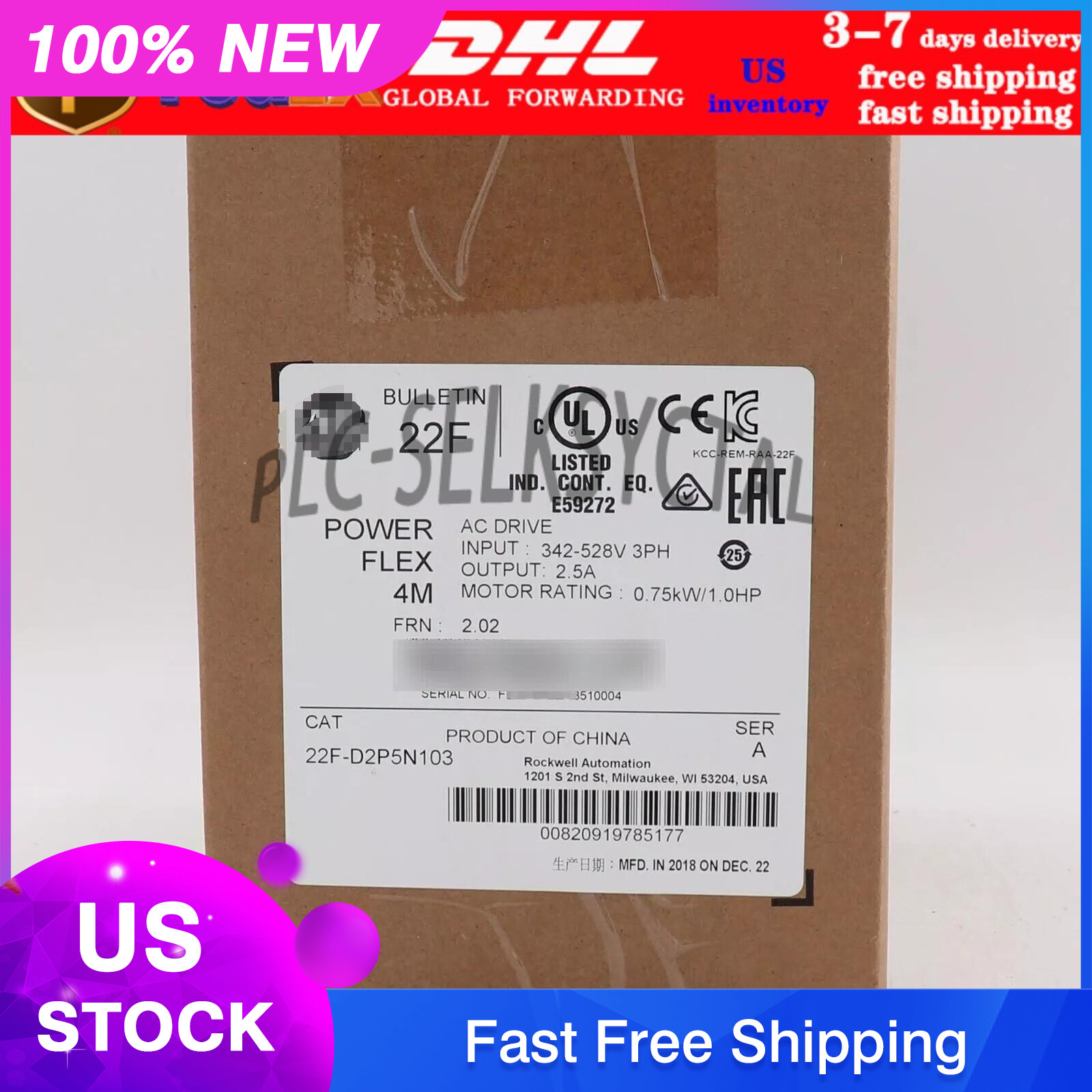 New In Box Sealed AB PowerFlex 4M 0.75kW 1HP AC Drive 22F-D2P5N103 US Free Tax