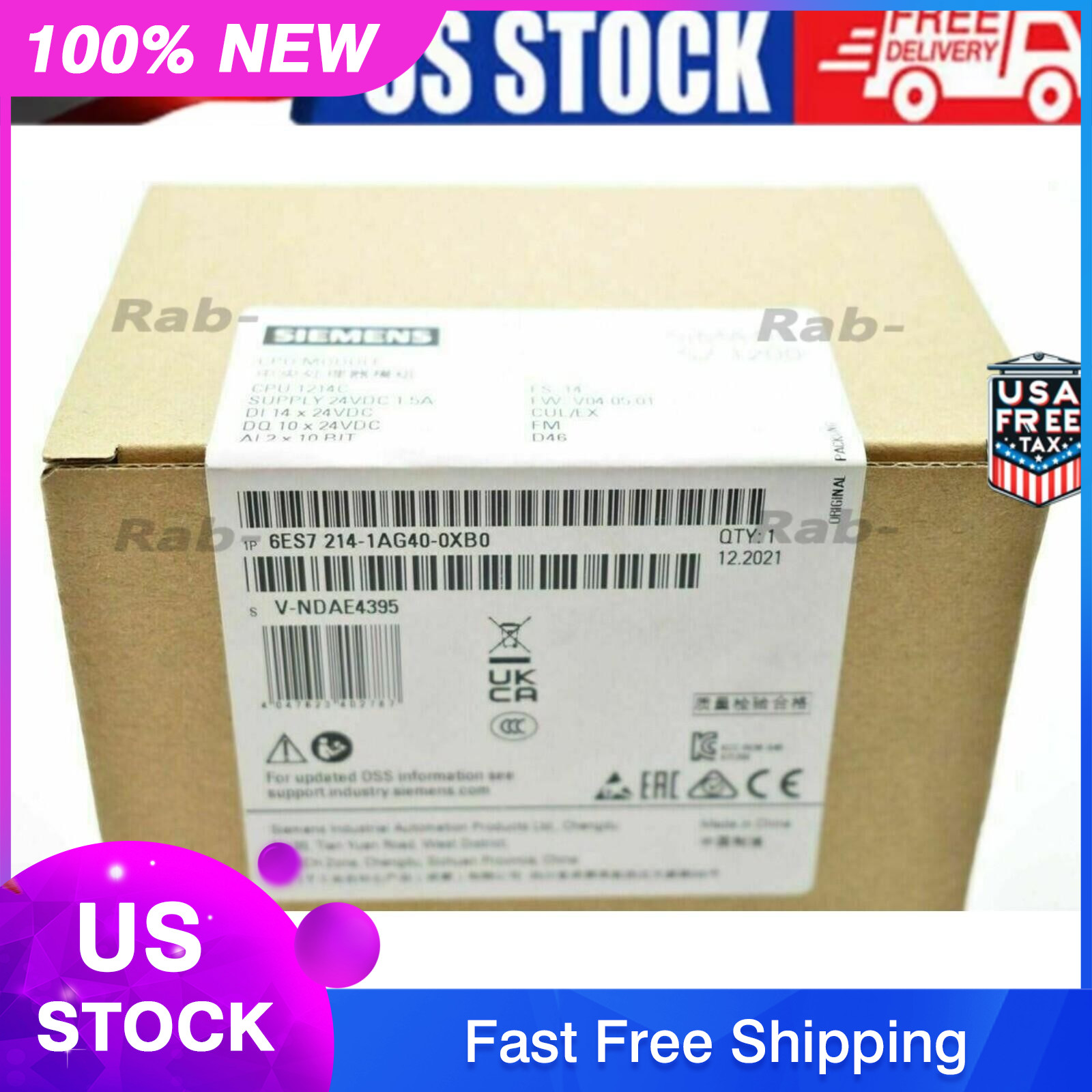 New Siemens 6ES7214-1AG40-0XB0 6ES7 214-1AG40-0XB0 SIMATIC S7-1200 CPU 1214C