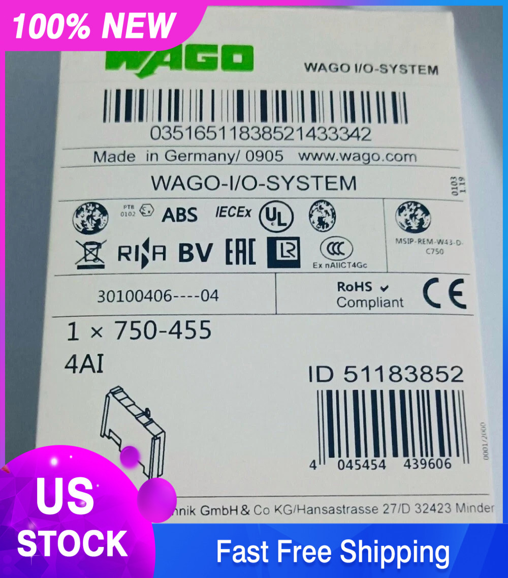 750-455 New WAGO 750-455 4-Channel Analog Input PLC Module 750455 In Box