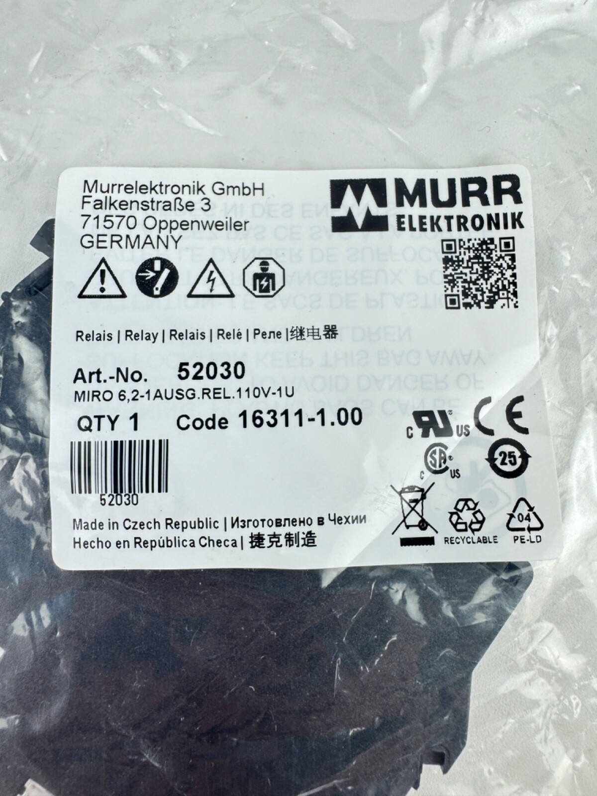MURR ELEKTRONIK 52030 Interface Relay, Input 110V 4mA Output 6A 250V
