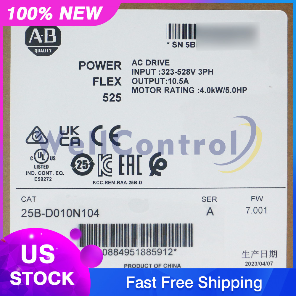 New Sealed Allen-Bradley 25B-D010N104 Powerflex 525 AC Drive 5HP 4.0KW