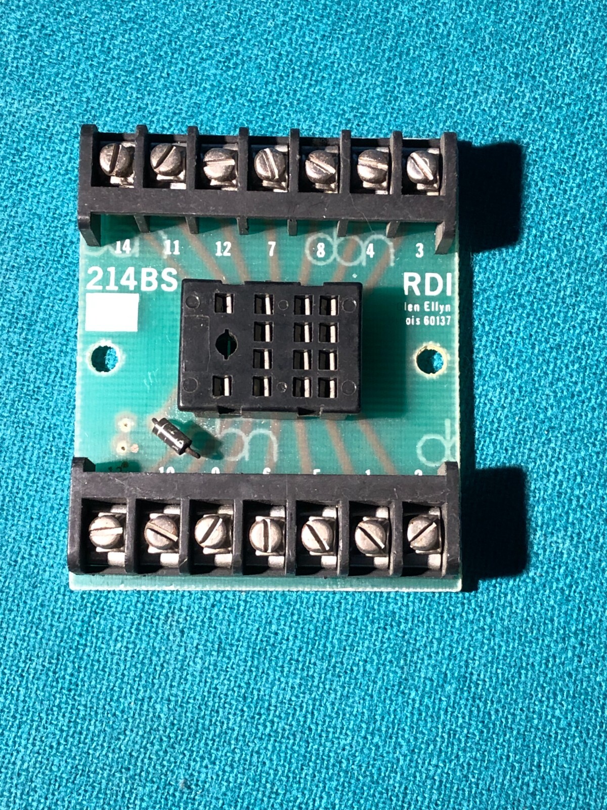 RDI relay socket board, 14 pins for 4PDT, fits 3″ Snap-Track