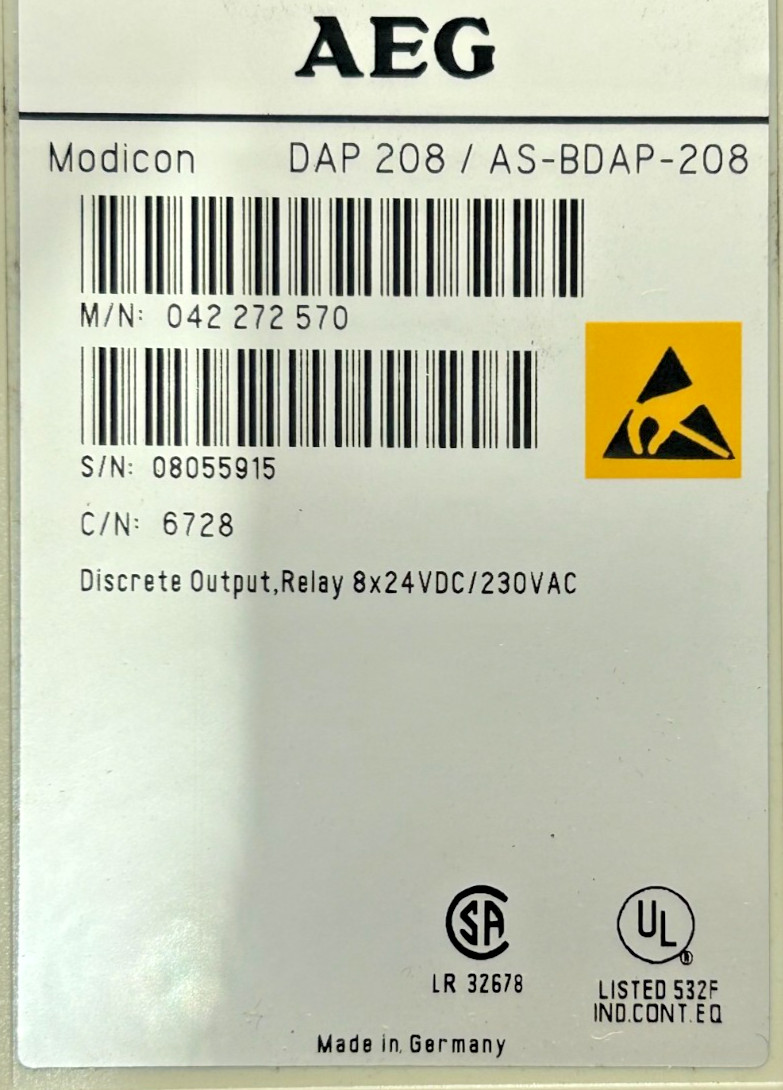 AEG Modicon DAP208/AS-BDAP-208 Output Relay FREE FAST SHIPPING