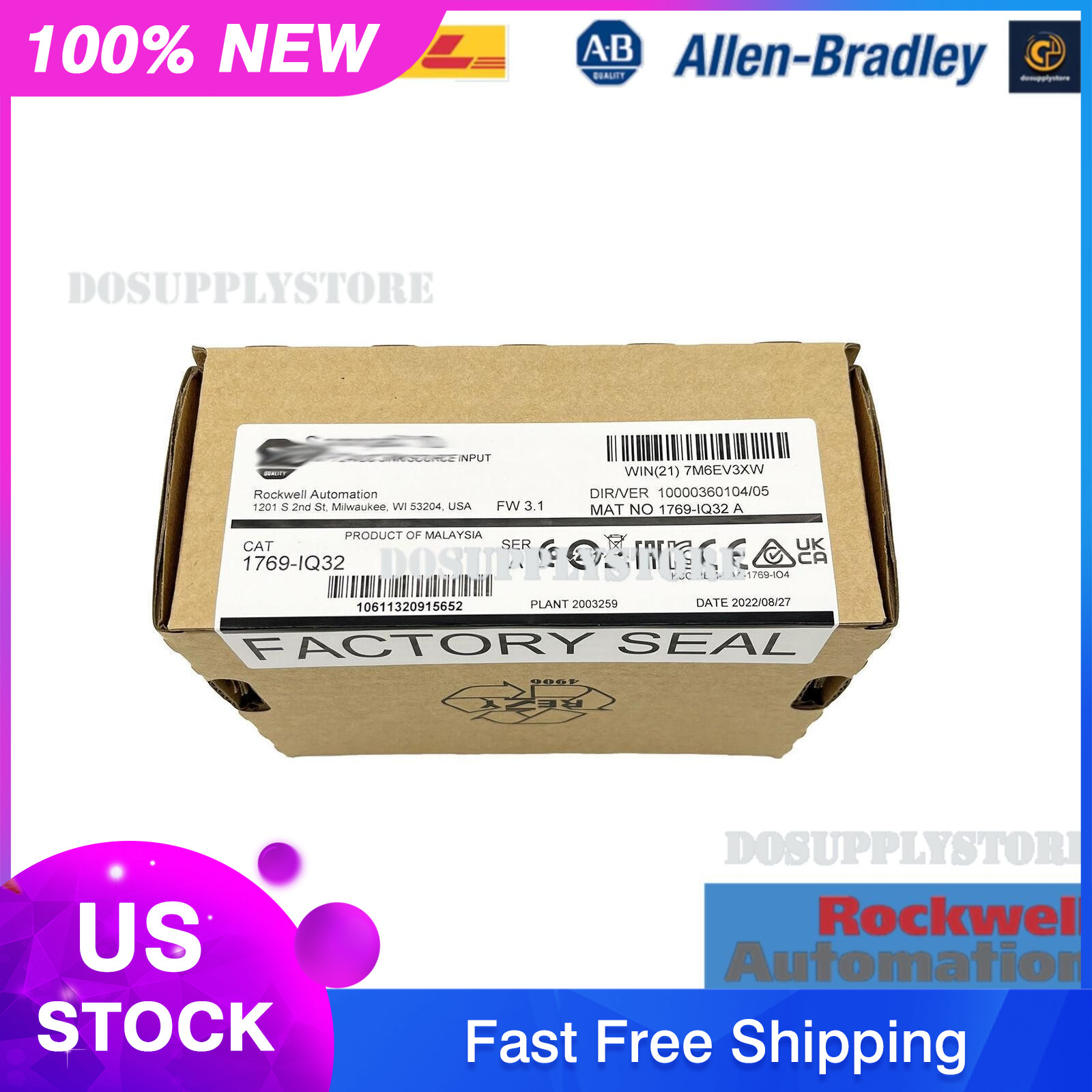New Factory Sealed Allen-Bradley 1769-IQ32 CompactLogix 24V DC Input Module