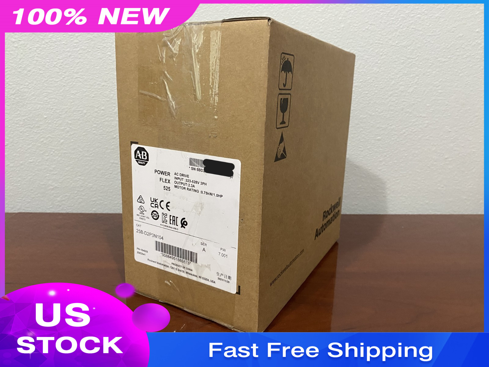New Allen Bradley PowerFlex 525 0.75kW 1Hp AC Drive 25B-D2P3N104 Free Shipping