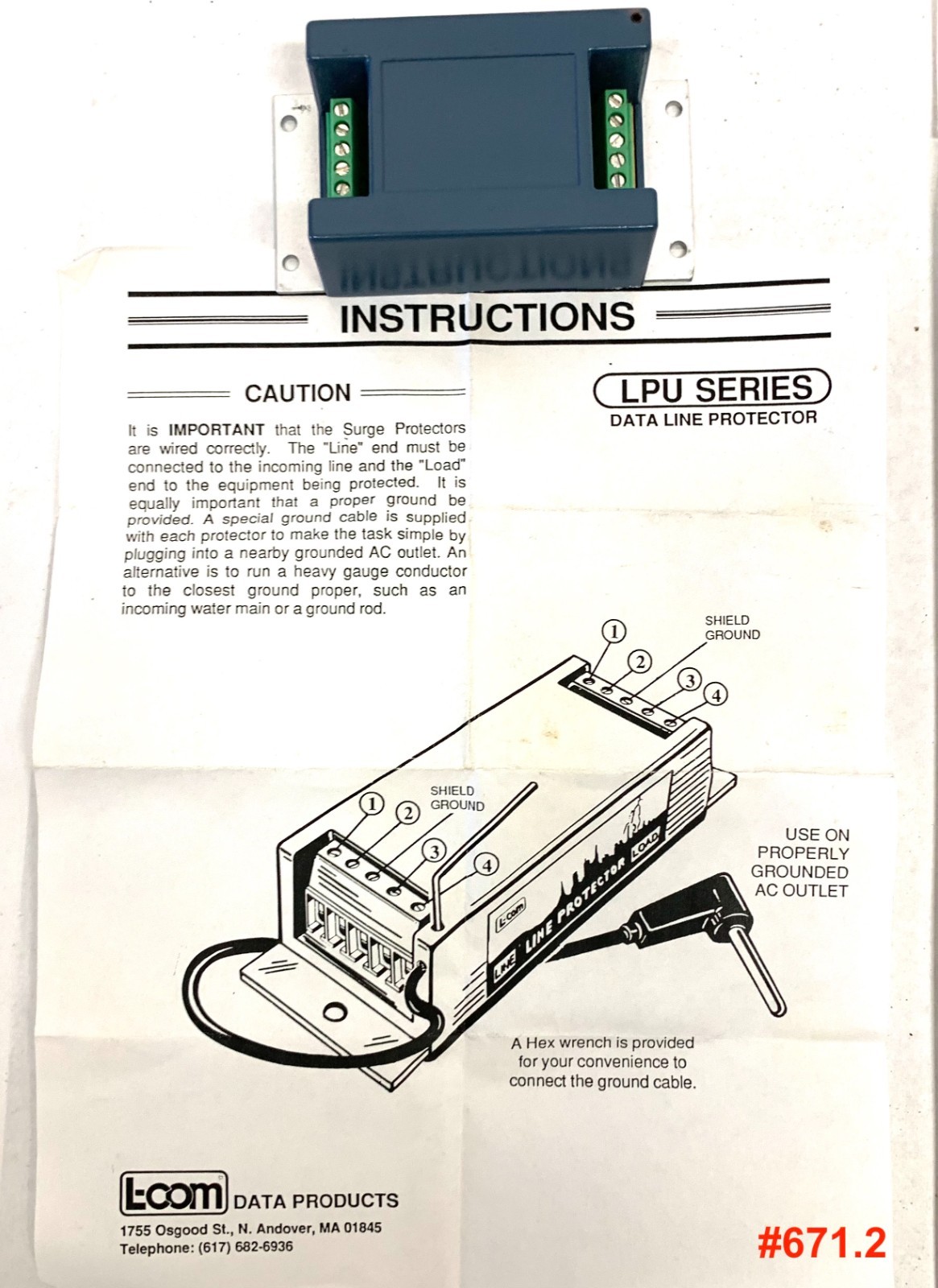 Data Line Protector L-Com # LPU24A (NEW – Open Box)