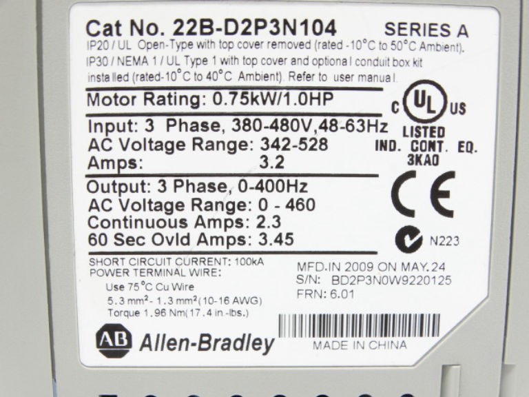 ALLEN BRADLEY 22B-D2P3N104 W/22-COMM-E Drive