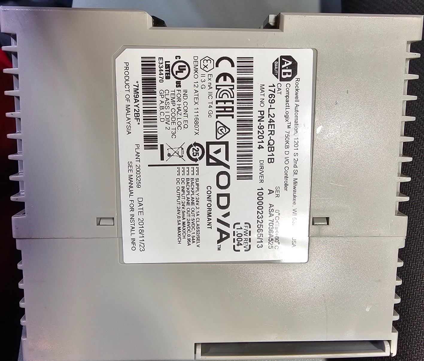 Allen Bradley 1769-L24ER-QB1B PLC 5324ER verified working