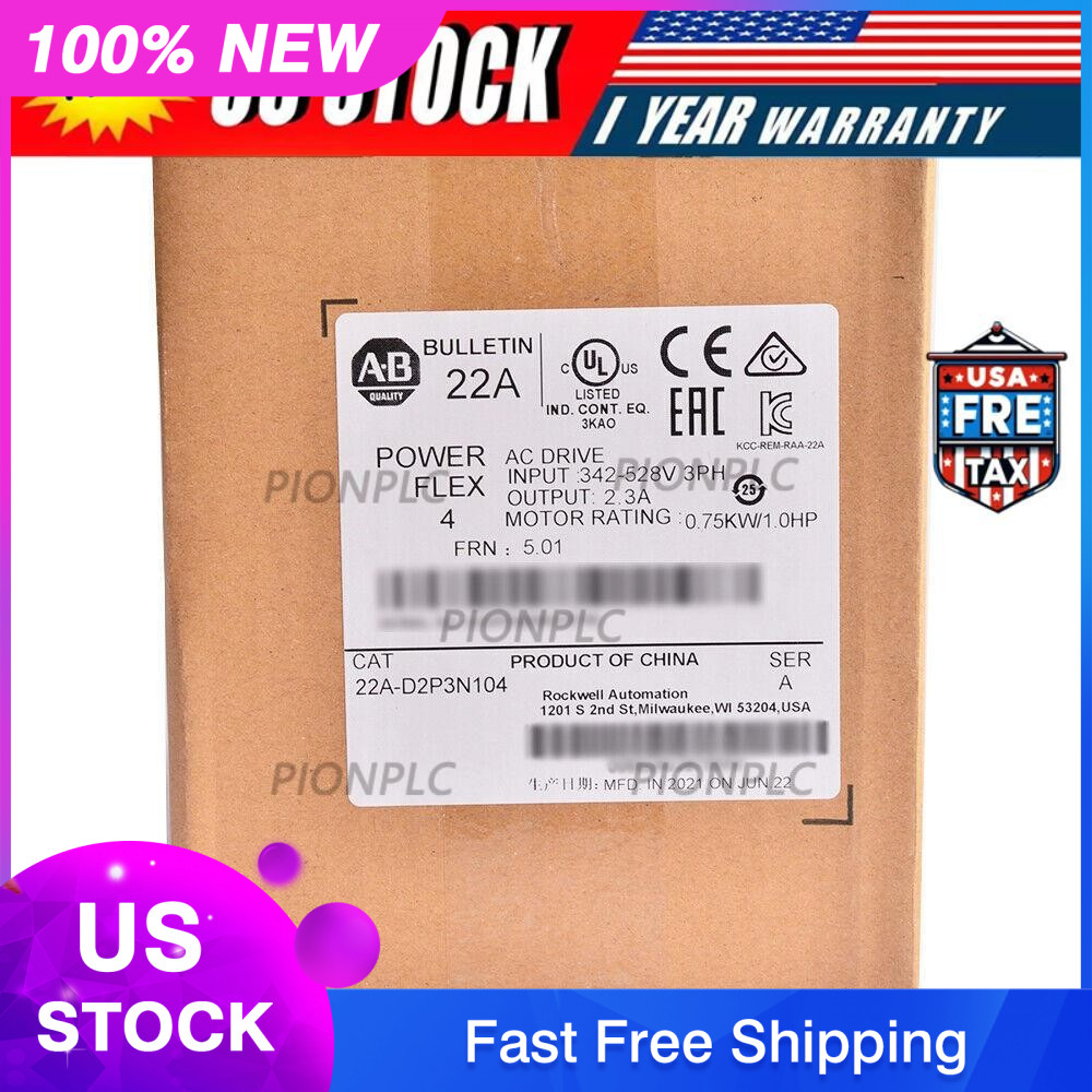 New AB 22A-D2P3N104 PowerFlex 4 0.75 kW 1 HP AC Drive 22AD2P3N104 US Free Tax