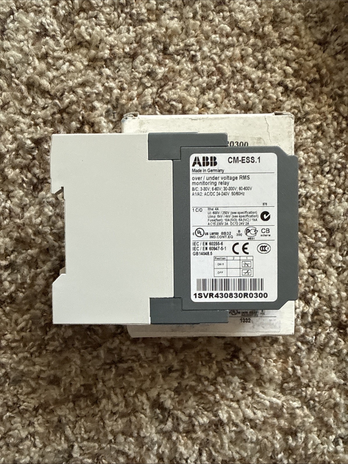 1PCS NEW ABB Single-phase voltage monitor CM-ESS.1S 1c/o, 3-600V, 24-240VAC/DC