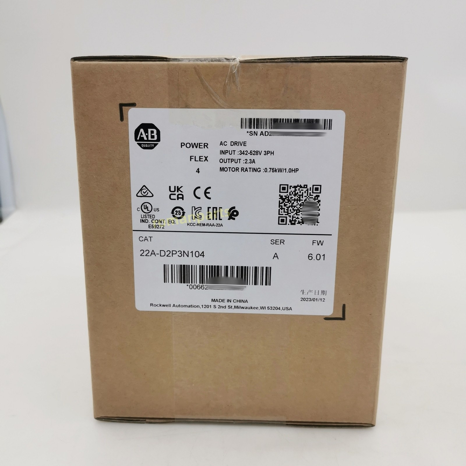 New Factory Sealed AB 22A-D2P3N104 PowerFlex 4 0.75 kW 1 HP AC Drive 22AD2P3N104
