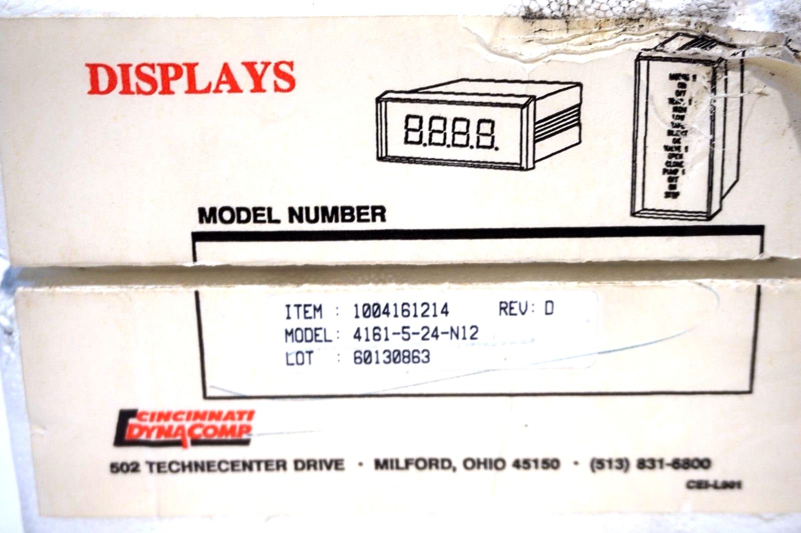 NEW CINCINNATI ELECTROSYSTEMS 14161-5-24-N12 DISPLAY 1004161214 14161524N12