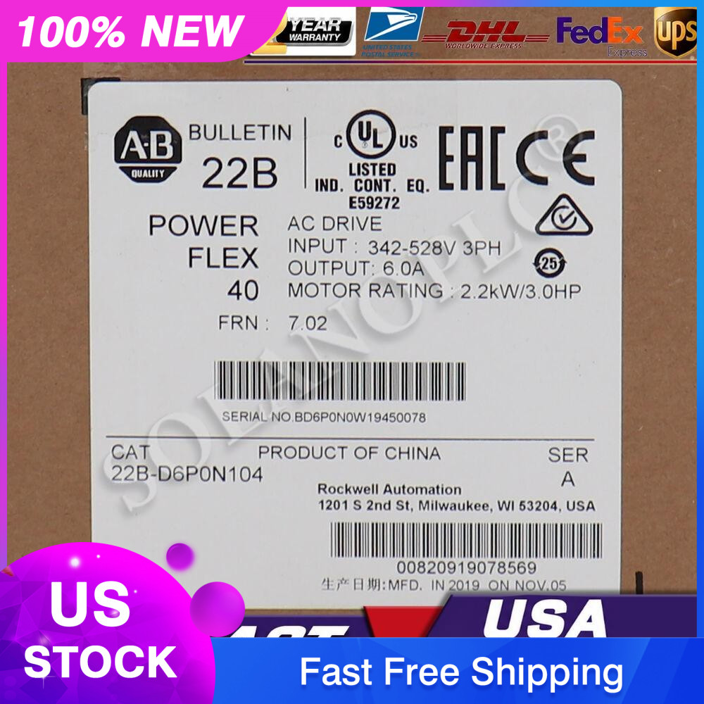 Allen-Bradley 22B-D6P0N104 PowerFlex 40- 2.2 kW 3 HP AC Drive 22BD6P0N104
