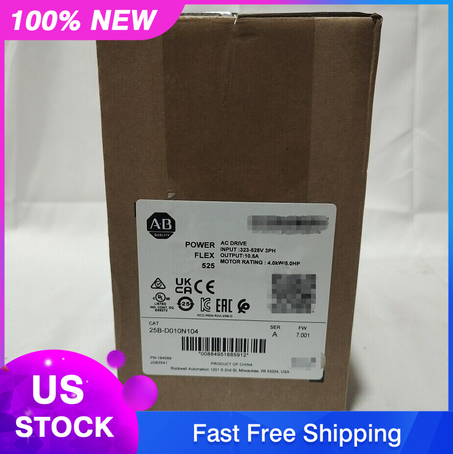 New Factory Sealed AB Allen Bradley 25B-D010N104 PowerFlex 525 4kW 5Hp AC Drive