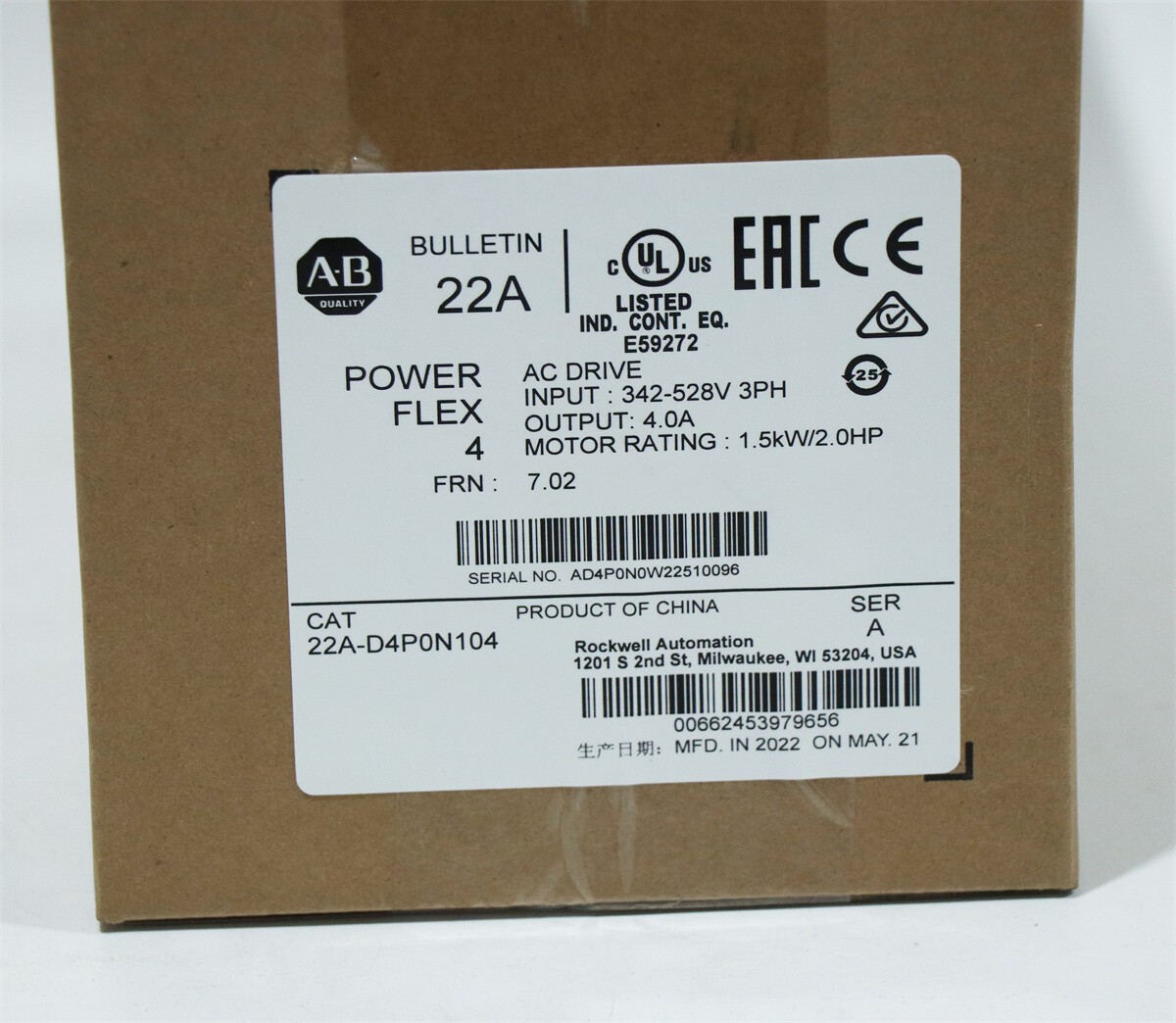 New Sealed 22A-D4P0N104/A Allen Bradley PLC AC Drive Fast Delivery