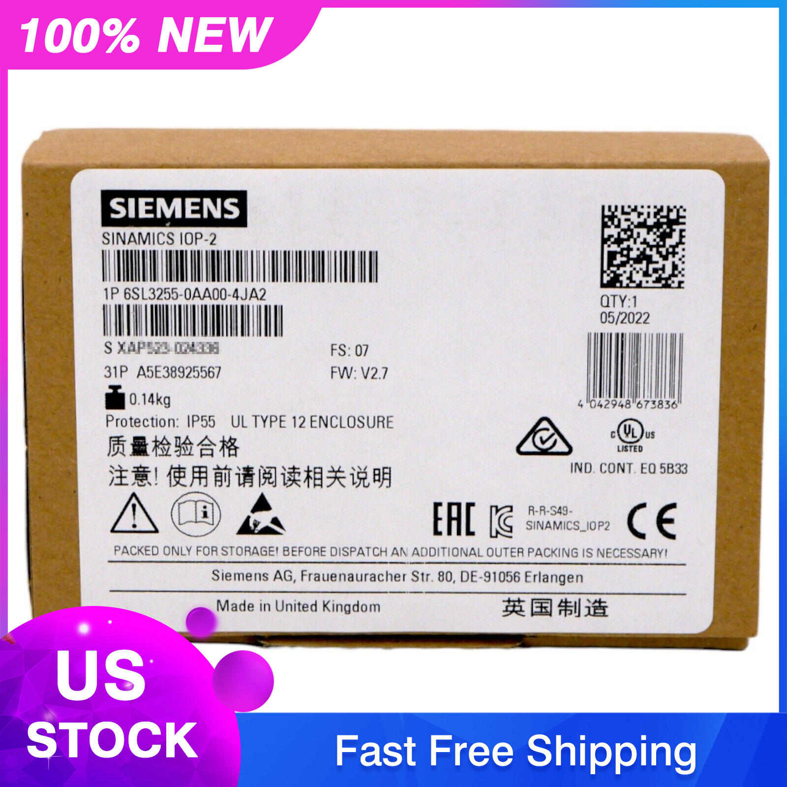 6SL3255-0AA00-4JA2 NEW SIEMENS Intelligent Operator Panel 6SL32550AA004JA2