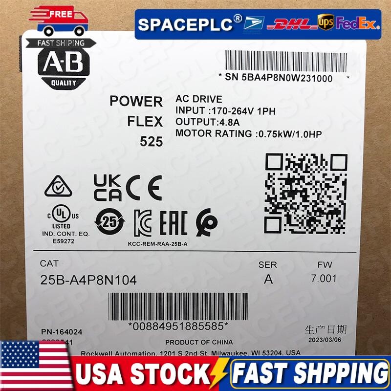 25B-A4P8N104 PowerFlex 525 0.75KW(1HP) AC Drive Original AB US Free Tax