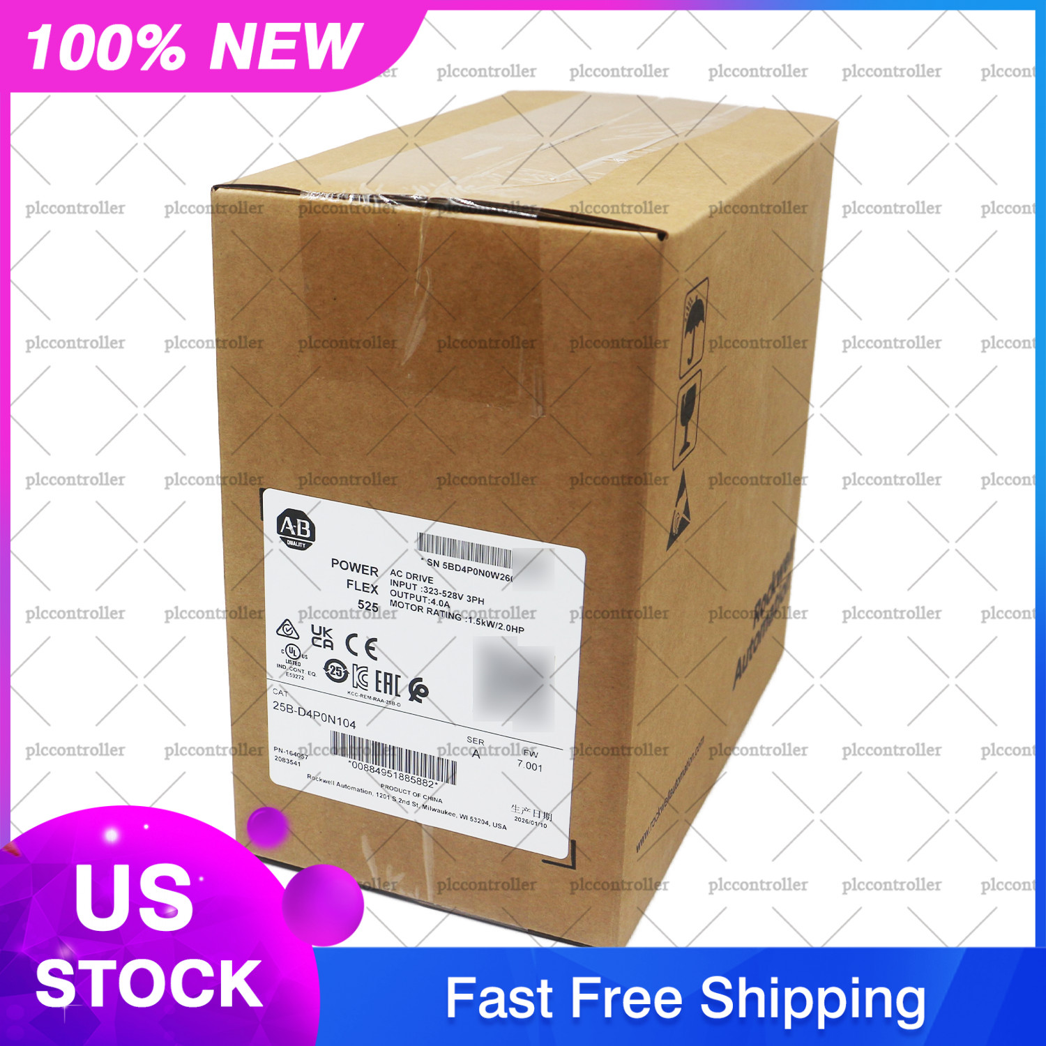 2026 New Allen Bradley 25B-D4P0N104 PowerFlex 525 1.5kW (2Hp) AC Drive