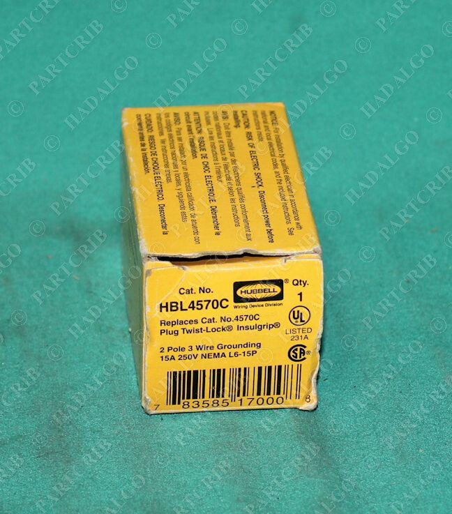 Hubbell, HBL4570C, Plug Twist-Lock 2Pole 3Wire 15a 250v NEW