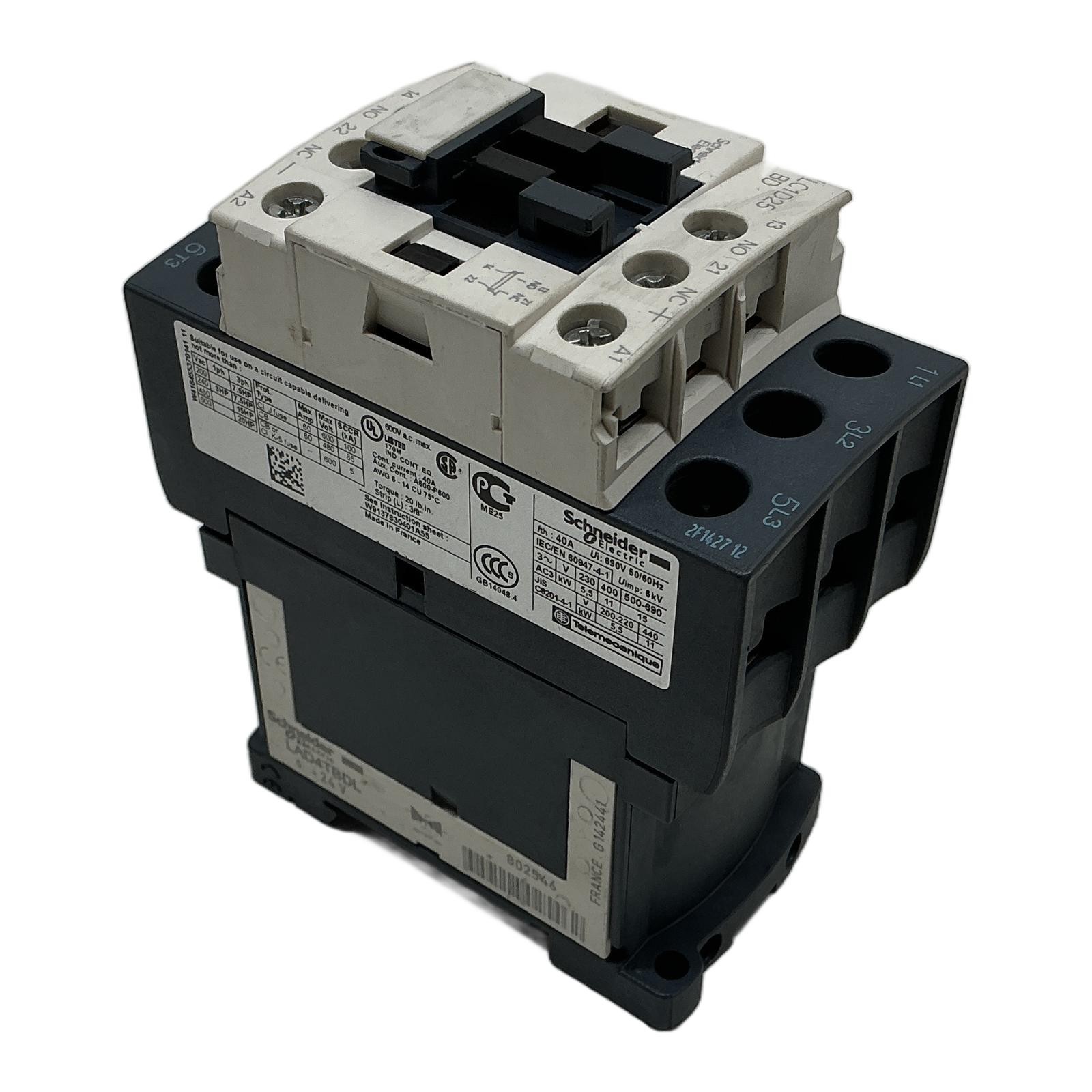 LC1D25BD SCHNEIDER ELECTRIC, Schneider Electric Contactor 25A 24V DC LC1D25BD…