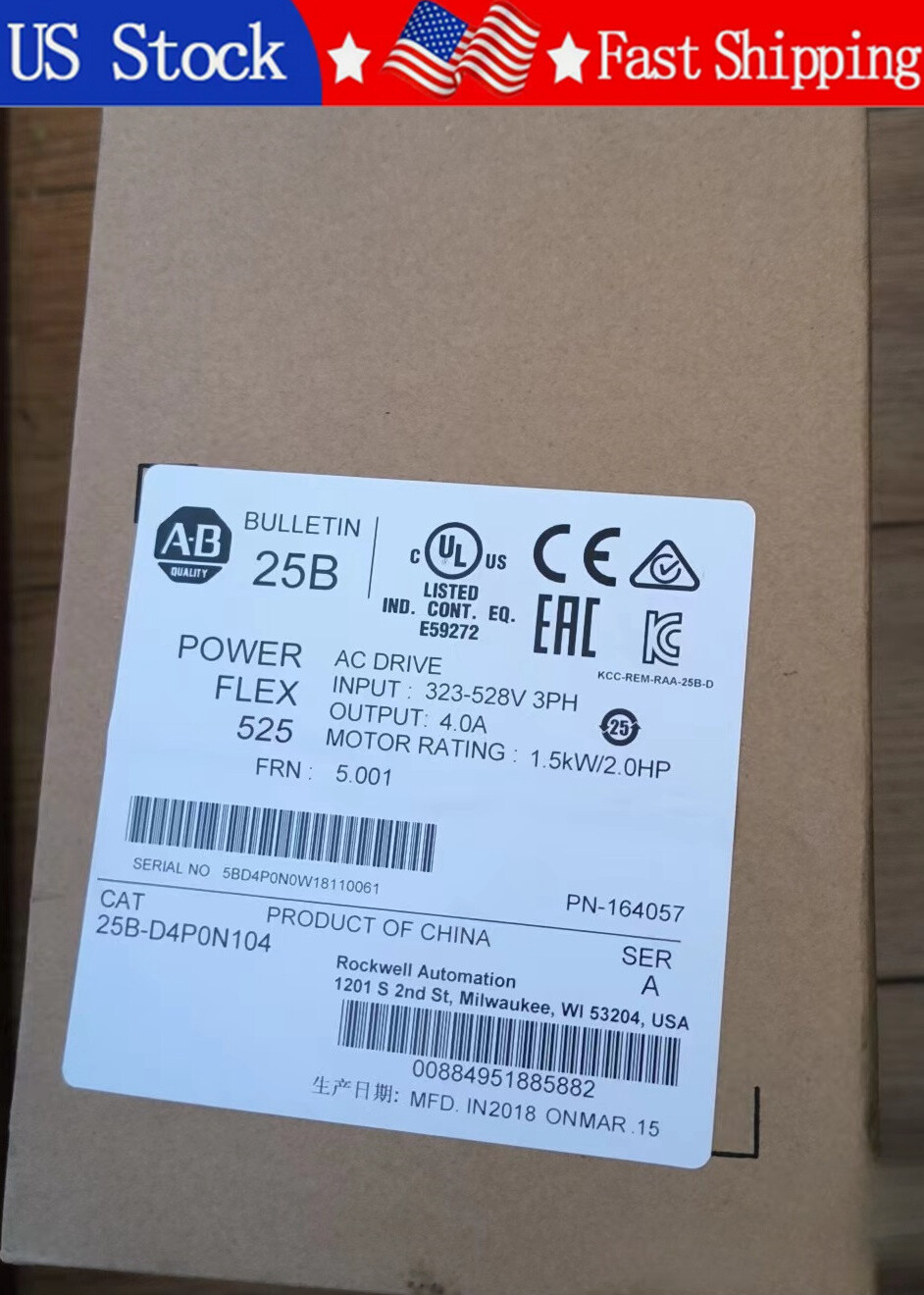 25BD4P0N104 1PCS NEW Unopened Allen-Bradley 25B-D4P0N104 Fast ship