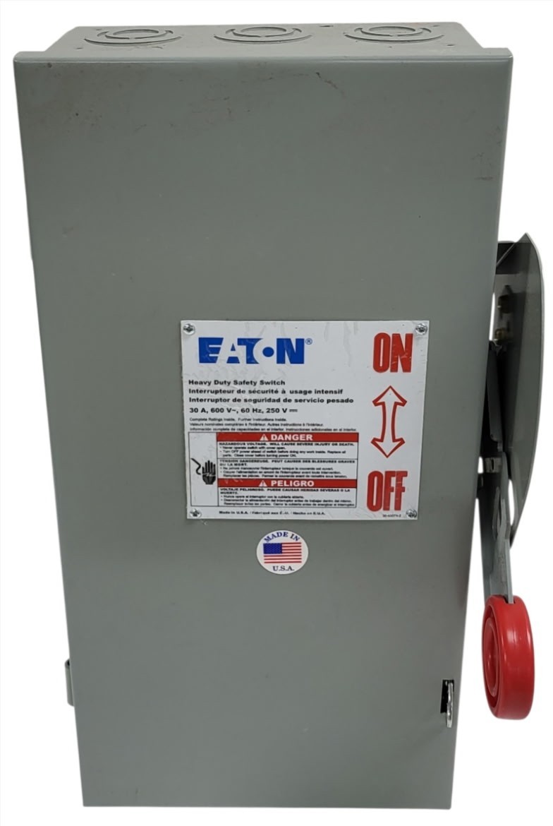 EATON CUTLER HAMMER DH361FGK 30A 600V 3P TYPE 1 INDOOR HEAVY DUTY SAFETY SWITCH
