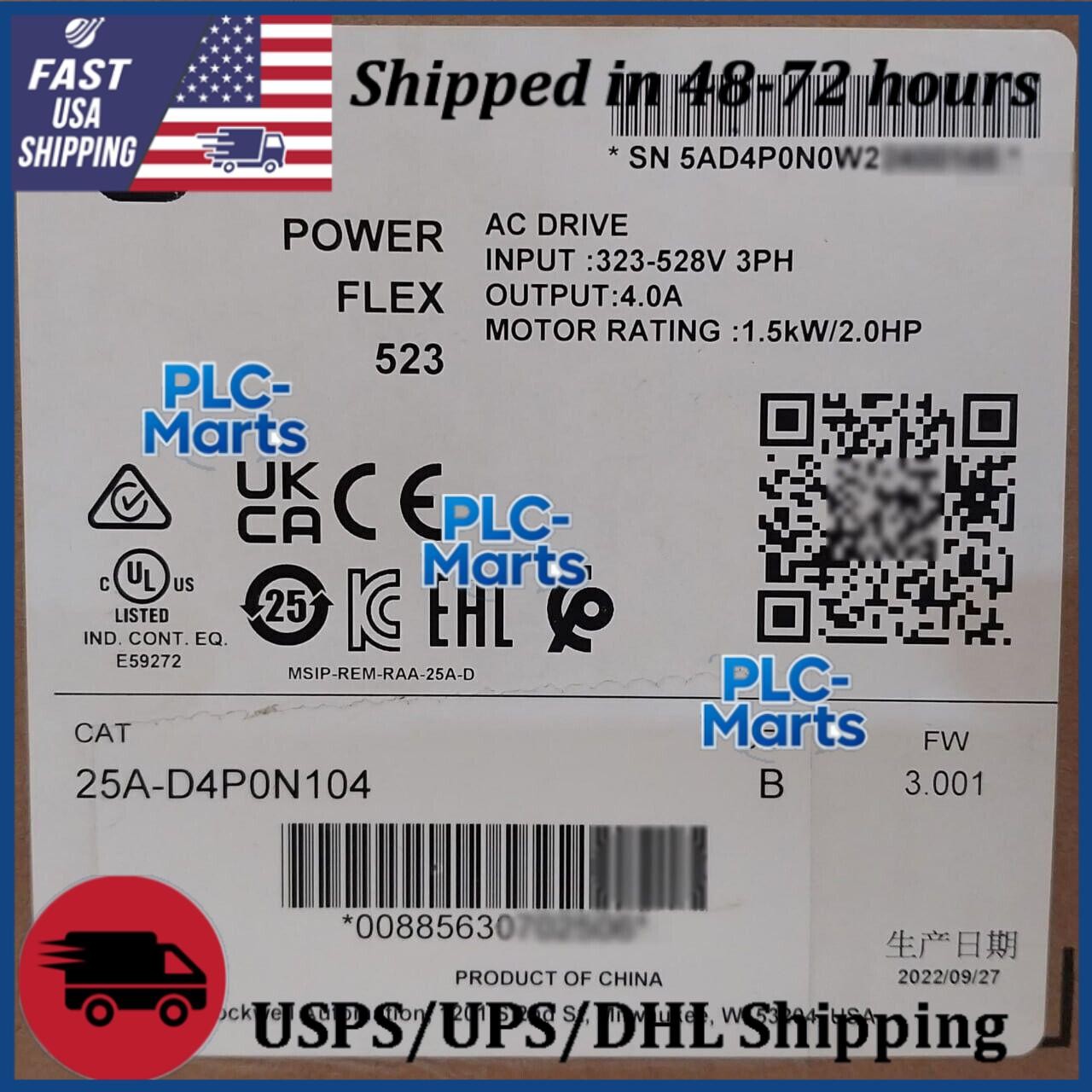 New Sealed Allen-Bradley 25A-D4P0N104 Ser B PowerFlex 523 AC Drive 1.5kW 2.0HP