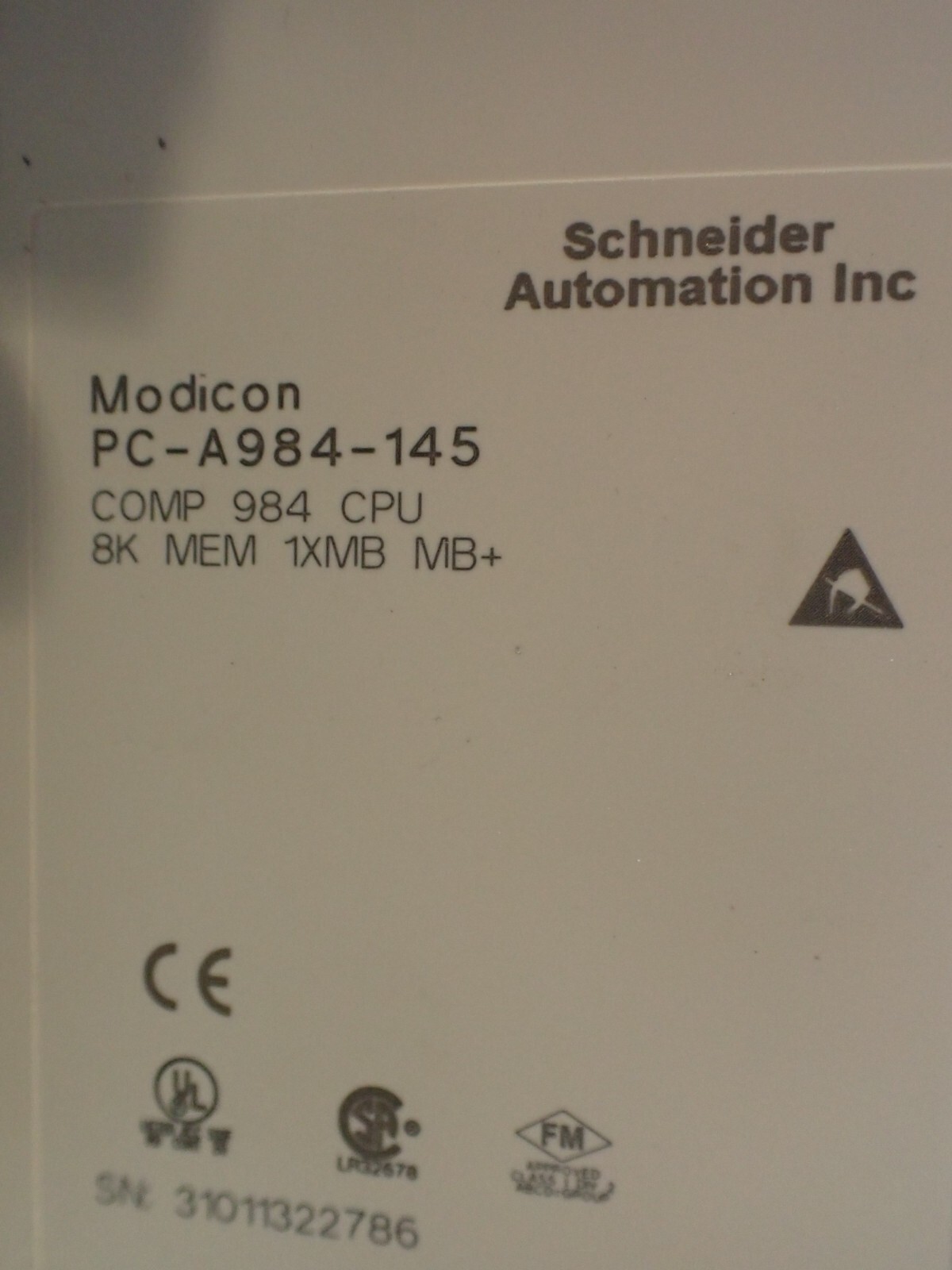 Schneider Automation MODICON PC-A984-145 COMP 984 CPU 8k MEM