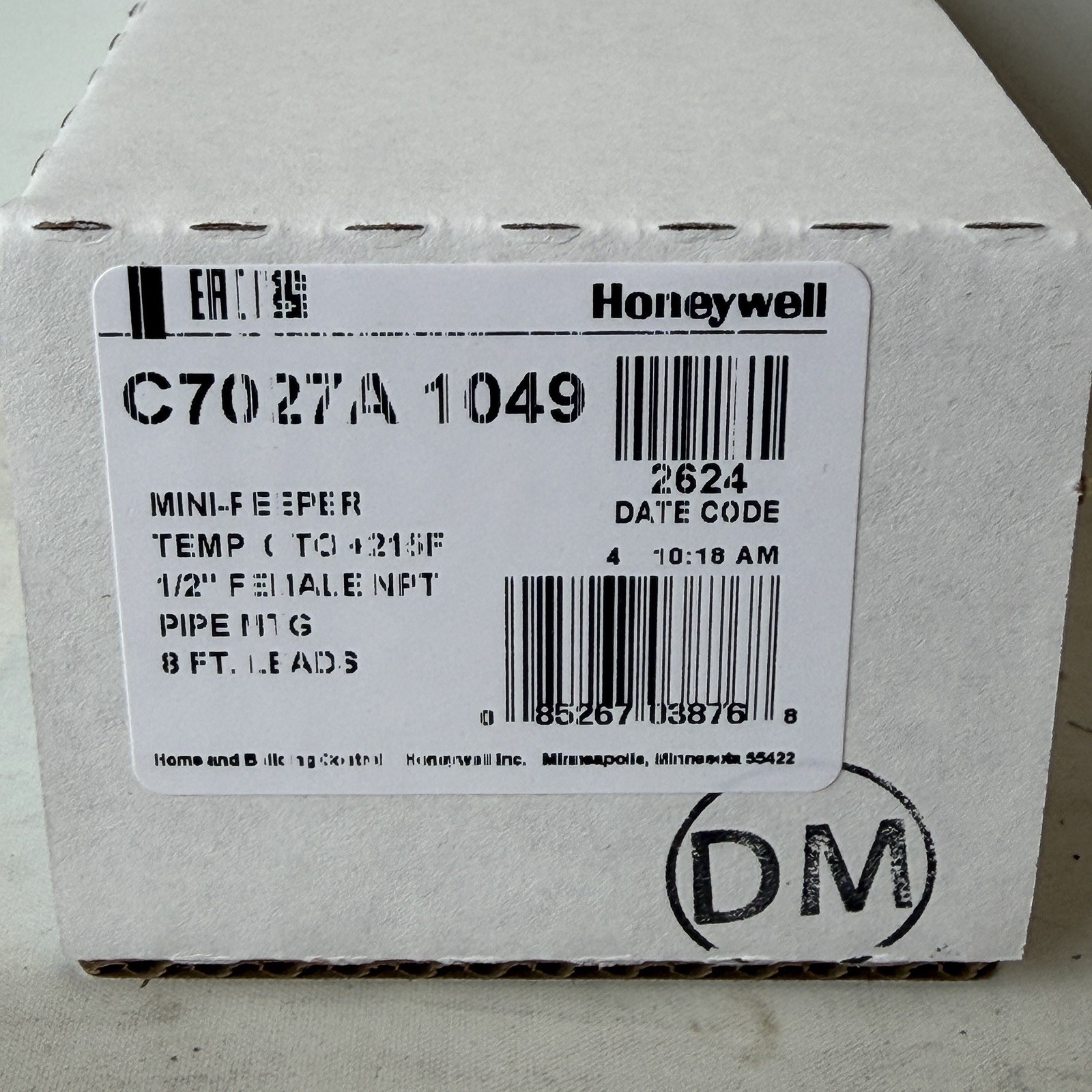 OEM Honeywell C7027A1049 Minipeeper UV Flame Detector Sensor 1/2” NPT 8ft Leads