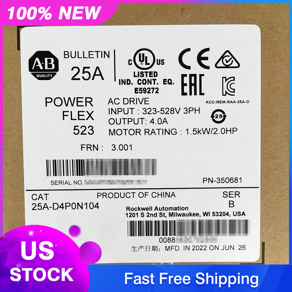 NEW Sealed AB 25A-D4P0N104 /B PowerFlex 523 AC Drive – 1.5kW 2Hp US Free Tax