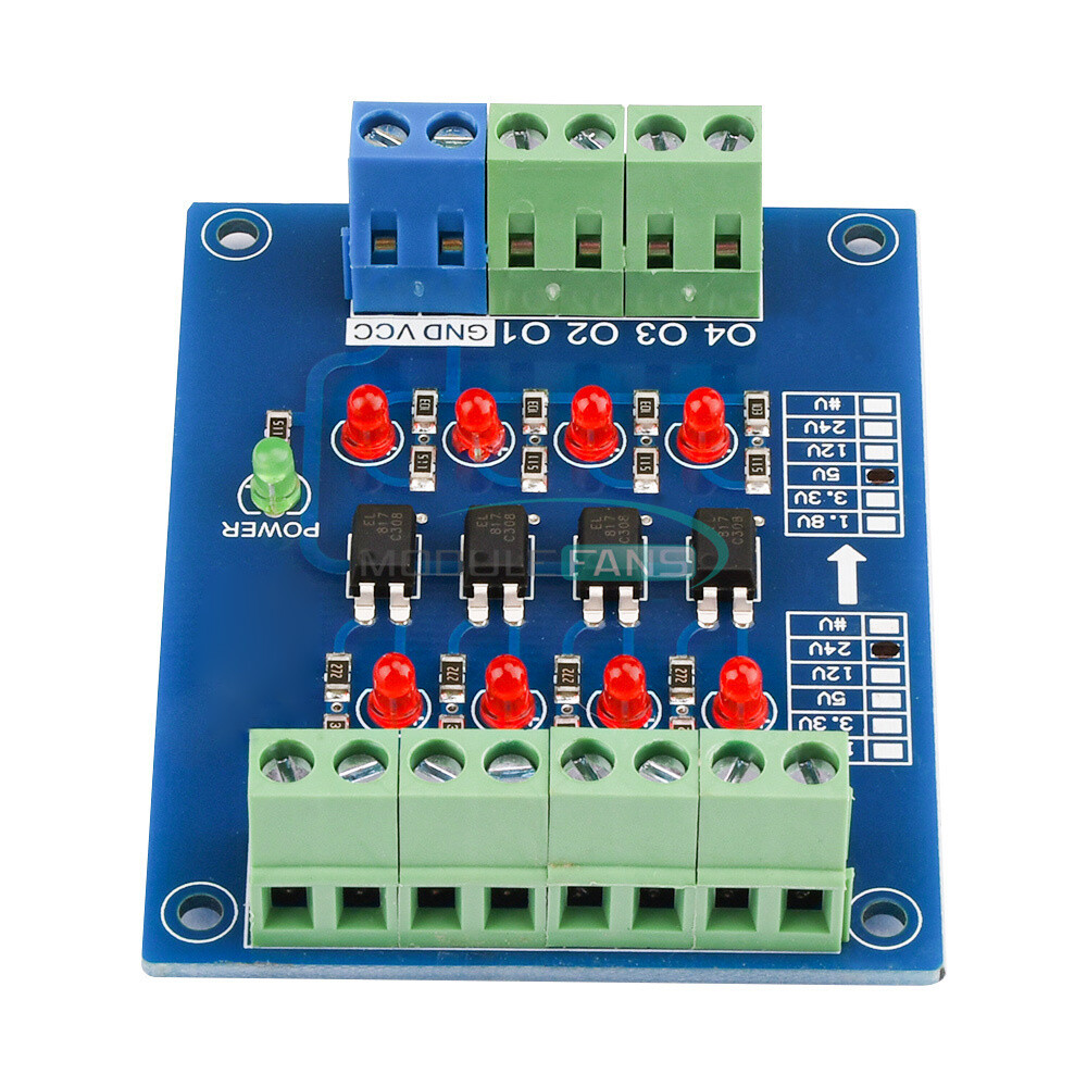 24V to 5V 4-Channel PLC Signal Converter Level Voltage Board 4-Bit Optocoupler