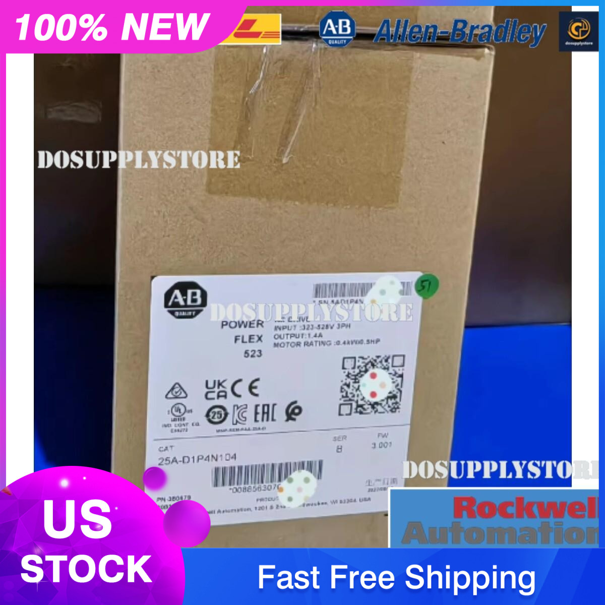 25A-D1P4N104 25A D1P4N104 Ser B PowerFlex 523 AC Drive 0.4kW 0.5HP Sealed Pack