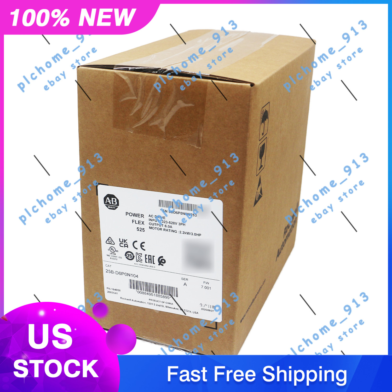 2025 New Allen Bradley 25B-D6P0N104 PowerFlex 525 2.2kW (3Hp) AC Drive
