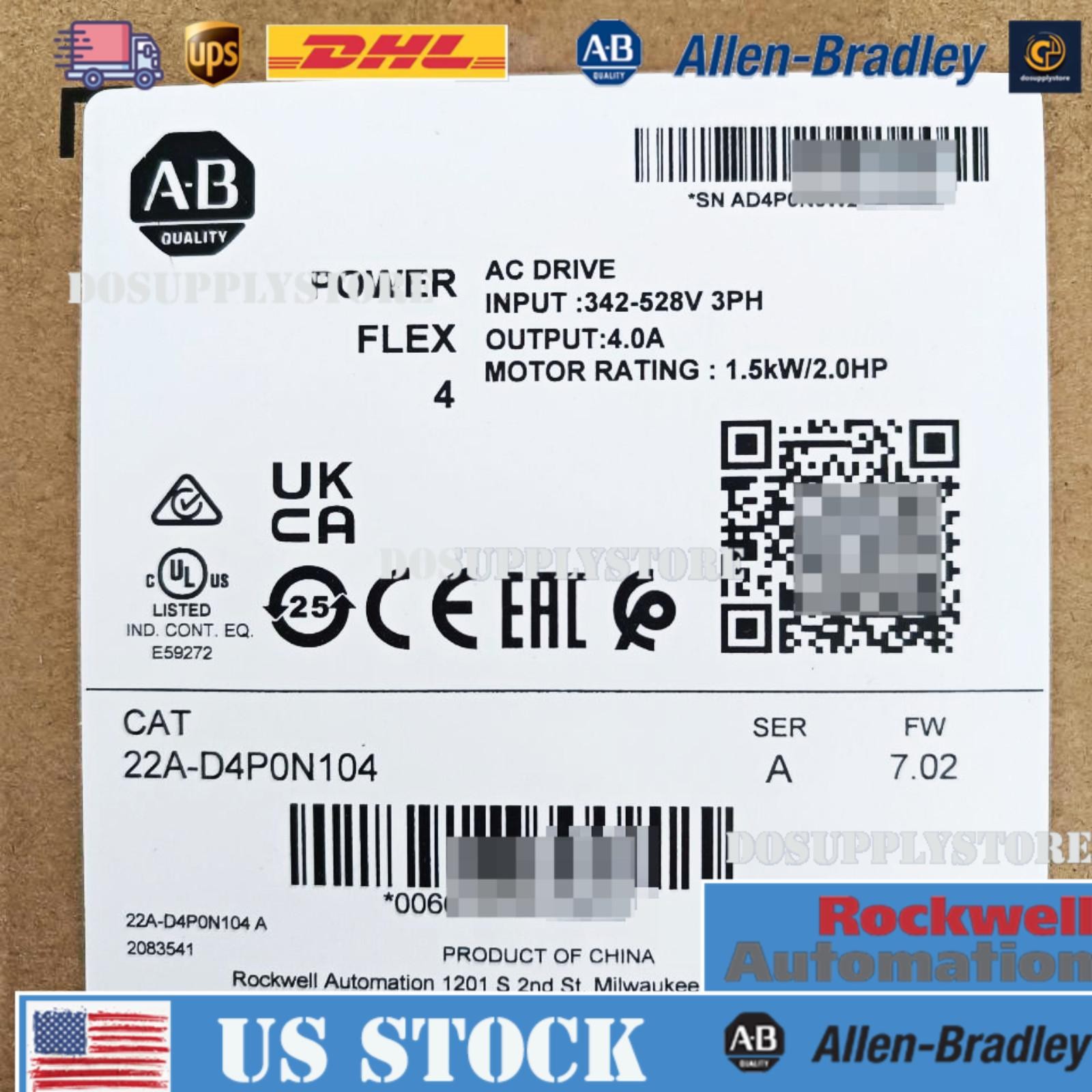 Sealed Allen-Bradley 22A-D4P0N104 SER A POWERFLEX 4 Catalog AC Drive US Free Tax