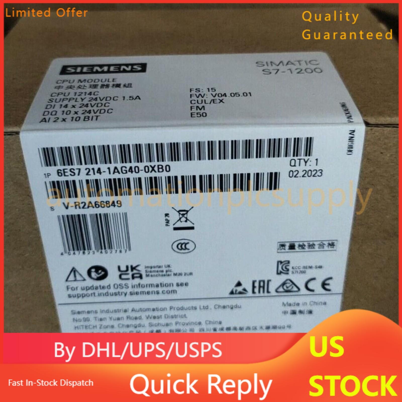 New Siemens 6ES7214-1AG40-0XB0 6ES72141AG400XB0 SIMATIC S7-1200 CPU 1214C