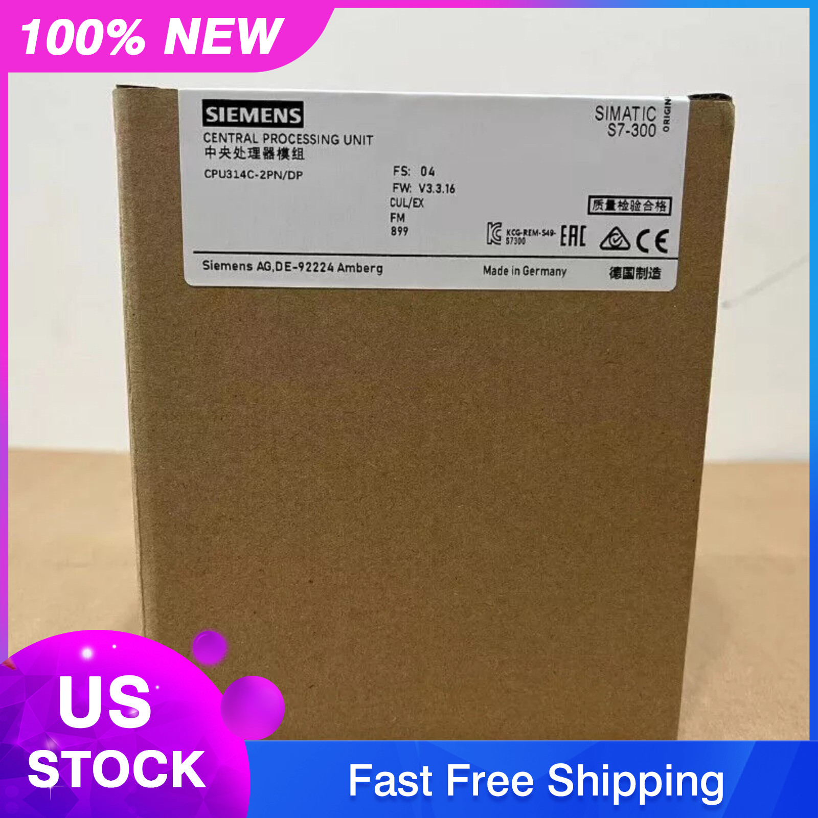 New Siemens 6ES7 315-7TJ10-0AB0 6ES7315-7TJ10-0AB0 S7-300 CPU 315T-3 PN/DP